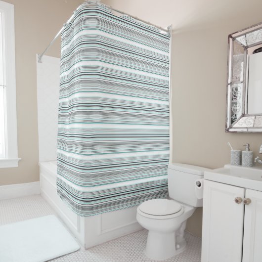 Rideaux De Douche Jolies rayures grises aqua (En situation)