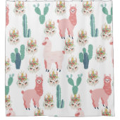 Rideaux De Douche Jolis Llamas roses et Cactus vert (Devant)