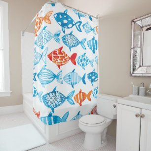 Rideaux De Douche Jolis poissons colorés bleu rouge