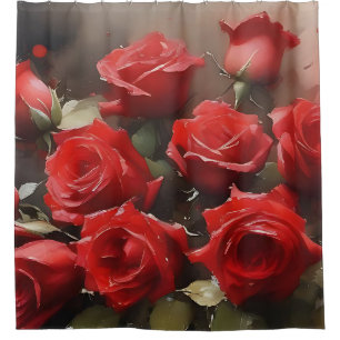 Rideaux De Douche Jolis roses rouges vifs jardin peinture à l'aquare