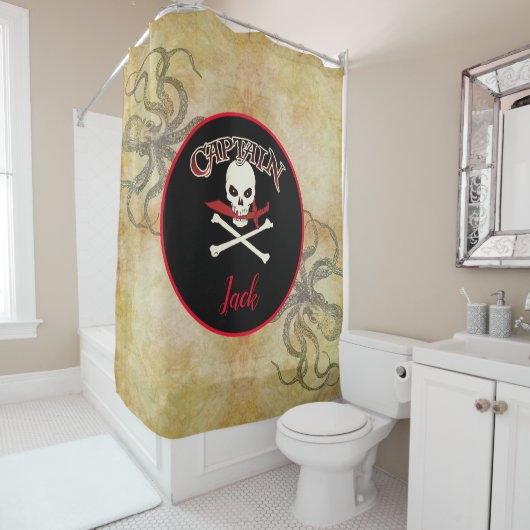 Rideaux De Douche Jolly roger personnalisé (Cutlass) (En situation)