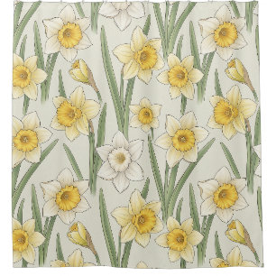 Rideaux De Douche Jonquille Floral de printemps en jaune et vert dou
