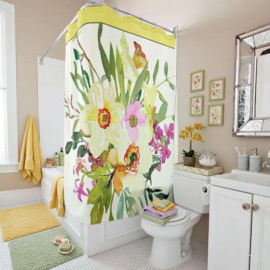 Rideaux De Douche Jonquilles aquarelle jaune