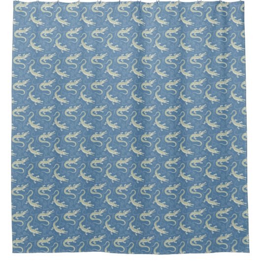 Rideaux De Douche Jouer Alligator Vert Paisley sur Bleu (Devant)