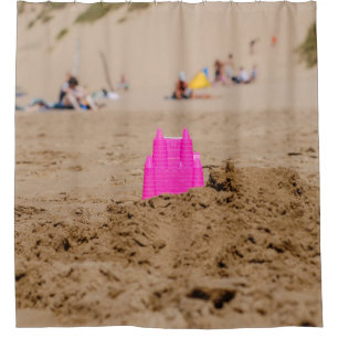 Rideaux De Douche Jouet de château rose en bord de mer en journée