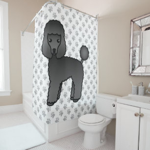 Rideaux De Douche Jouet noir Poodle mignon chien de dessin