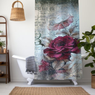 Rideaux De Douche Journal Ephemera, Rose victorien Imprimer