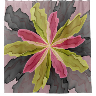 Rideaux De Douche Joy, Vert rose Anthracite Imaginaire Fleur Fractal
