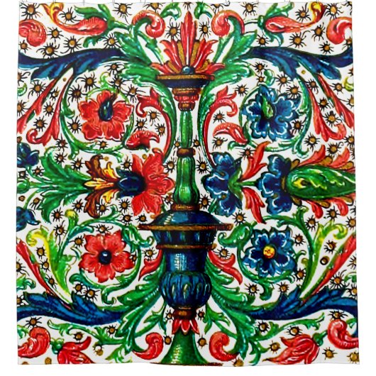 Rideaux De Douche Joyaux Tons Médiéval Fleurs Manuscrits Scrolls (Devant)