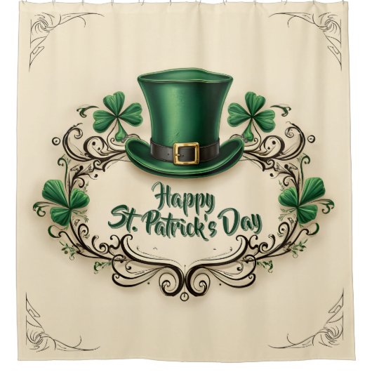 Rideaux De Douche Joyeuse fête de la Saint-Patrick avec motif de trè (Devant)