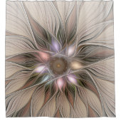 Rideaux De Douche Joyeuse Fleur Abstrait Beige Brown Floral Fractal (Devant)