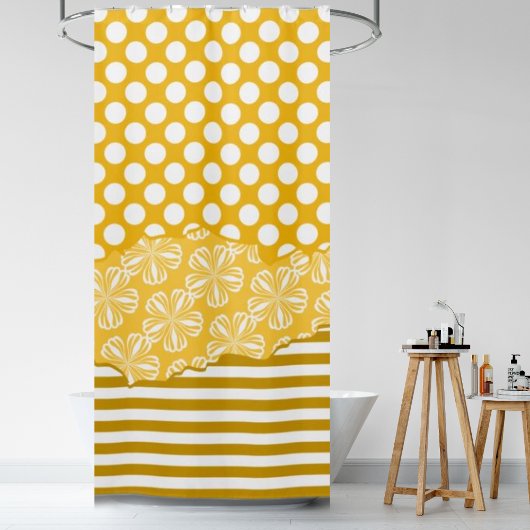 Rideaux De Douche Joyeuses Grandes Polka Florale Dot Couché Jaune