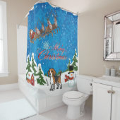 Rideaux De Douche Joyeux Beagle de Noël avec Père Noël (En situation)