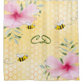 Rideaux De Douche Joyeux bosse abeilles jaune nid d'abeille rose mon (Devant)