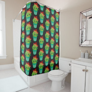 Rideaux De Douche Joyeux cactus vert dans un Motif du Sombrero rouge