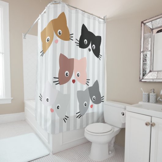 Rideaux De Douche Joyeux Chatons Curieux (En situation)