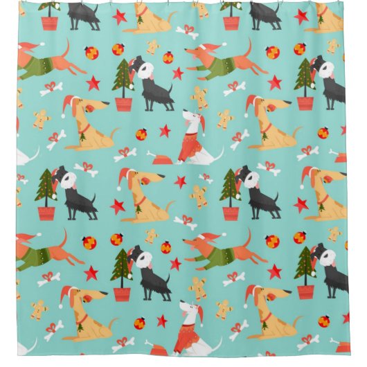 Rideaux De Douche Joyeux Chiens Motif de Noël (Devant)