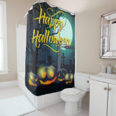 Rideaux De Douche Joyeux Citrouilles D'Halloween Dans Le Cimetière (En situation)