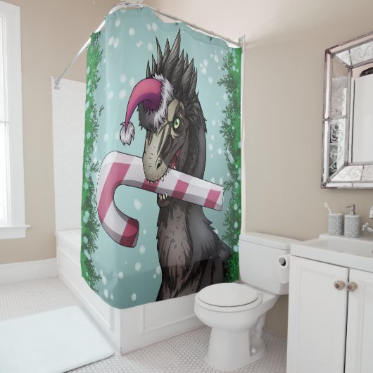 Rideaux De Douche Joyeux dinosaure de Noël (En situation)