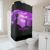 Rideaux De Douche Joyeux Halloween Chat noir violet (En situation)