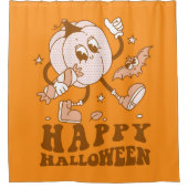 Rideaux De Douche Joyeux Halloween| Citrouille de points de Polka ré (Devant)