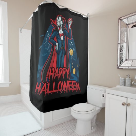 Rideaux De Douche Joyeux Halloween Dracula (En situation)