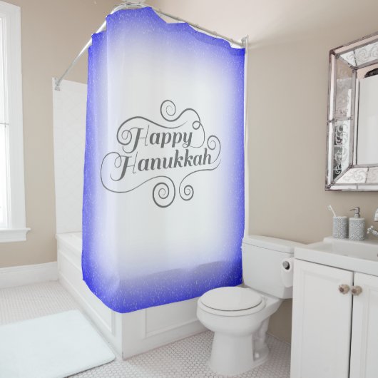 Rideaux De Douche Joyeux Hanukkah à fond bleu blanc 2 tons (En situation)