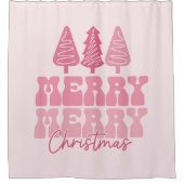 Rideaux De Douche Joyeux Joyeux Noël - Conception des Fêtes Rose (Devant)