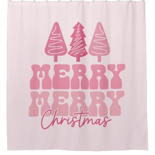 Rideaux De Douche Joyeux Joyeux Noël - Conception des Fêtes Rose (Devant)