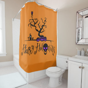 Rideaux De Douche Joyeux logo Halloween, Citrouille et crâne