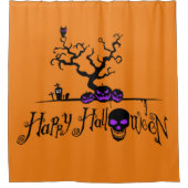 Rideaux De Douche Joyeux logo Halloween, Citrouille et crâne (Devant)