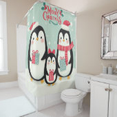 Rideaux De Douche Joyeux manchots enneigés de Noël (En situation)