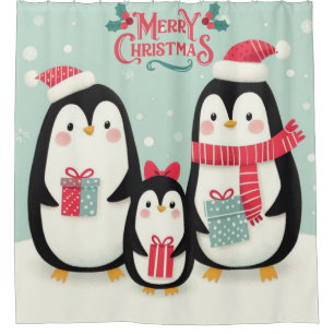 Rideaux De Douche Joyeux manchots enneigés de Noël
