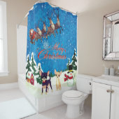 Rideaux De Douche Joyeux Noël Chihuahua avec Père Noël (En situation)