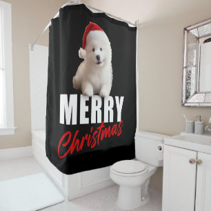Rideaux De Douche Joyeux Noël Chiot Samoyède Mignon avec Chapeau de
