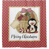 Rideaux De Douche Joyeux Noël mignon pingouin rétro Panier de vacanc (Devant)