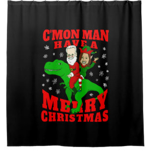 Rideaux De Douche joyeux noël père Noël biden kamala harris dinosaur