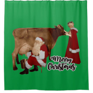 Rideaux De Douche joyeux Noël père Noël mme claus cow