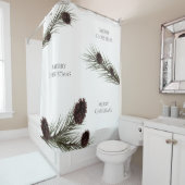 Rideaux De Douche Joyeux Noël Pine Cônes Branches Blanches (En situation)