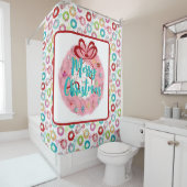 Rideaux De Douche Joyeux Noël rose Wreath Noël rétro (En situation)