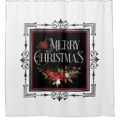 Rideaux De Douche Joyeux Noël Rouge Floral Swag Cadre Art Déco (Devant)