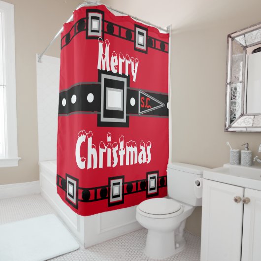 Rideaux De Douche Joyeux Noël rouge noir (En situation)