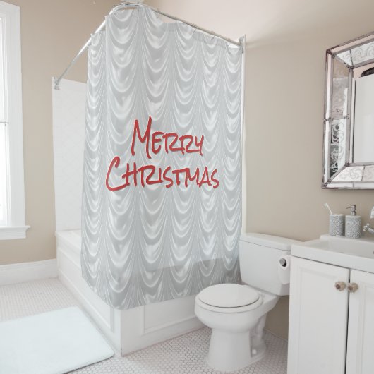 Rideaux De Douche Joyeux Noël: Satin broché blanc (En situation)