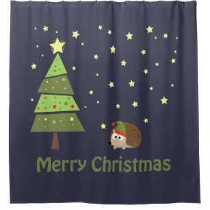 Rideaux De Douche Joyeux Noël! Scène de vacances des elfes de Hedgeh