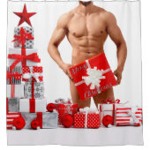 Rideaux De Douche Joyeux Noël SlipperyJoe cadeau blanc rouge argent (Devant)