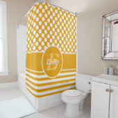 Rideaux De Douche Joyeux nom jaune et blanc Motif géométrique (En situation)