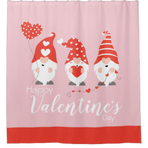 Rideaux De Douche Joyeux Valentin Gnomes Rouge Rose
