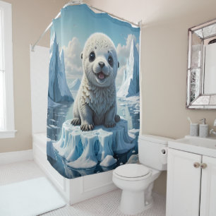 Rideaux De Douche Joyful Baby Seal sur une salle de bain Iceberg