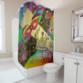 Rideaux De Douche Judaica Purim Esther Célébration Art Noir Imprimer (En situation)