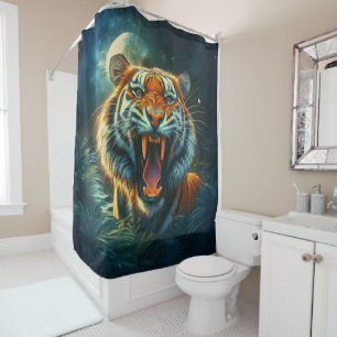 Rideaux De Douche Jungle au clair de lune de tigres